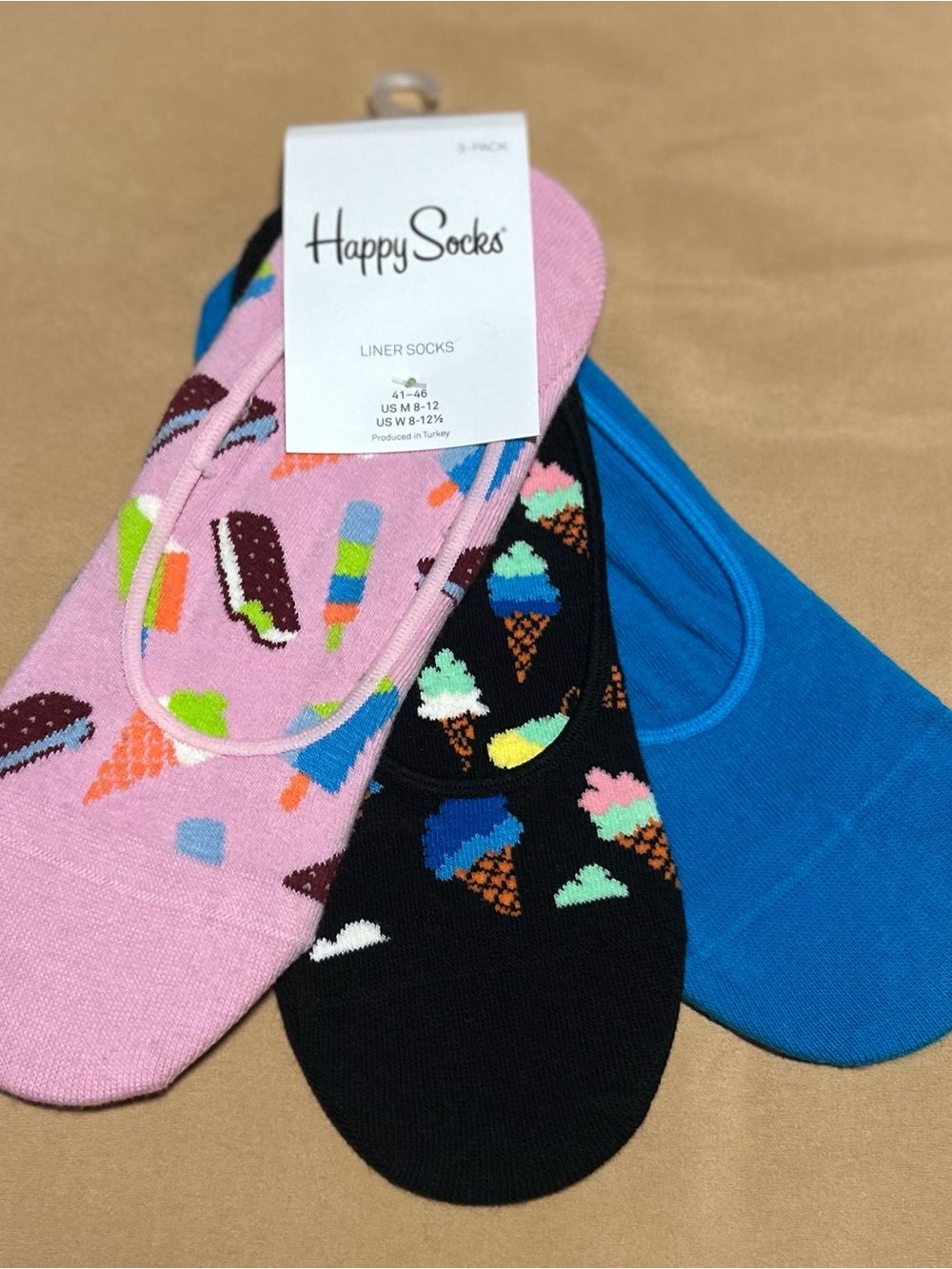 Happy Socks 3-Pack Low-Cut Liner Socks in Pink, Black & Blue